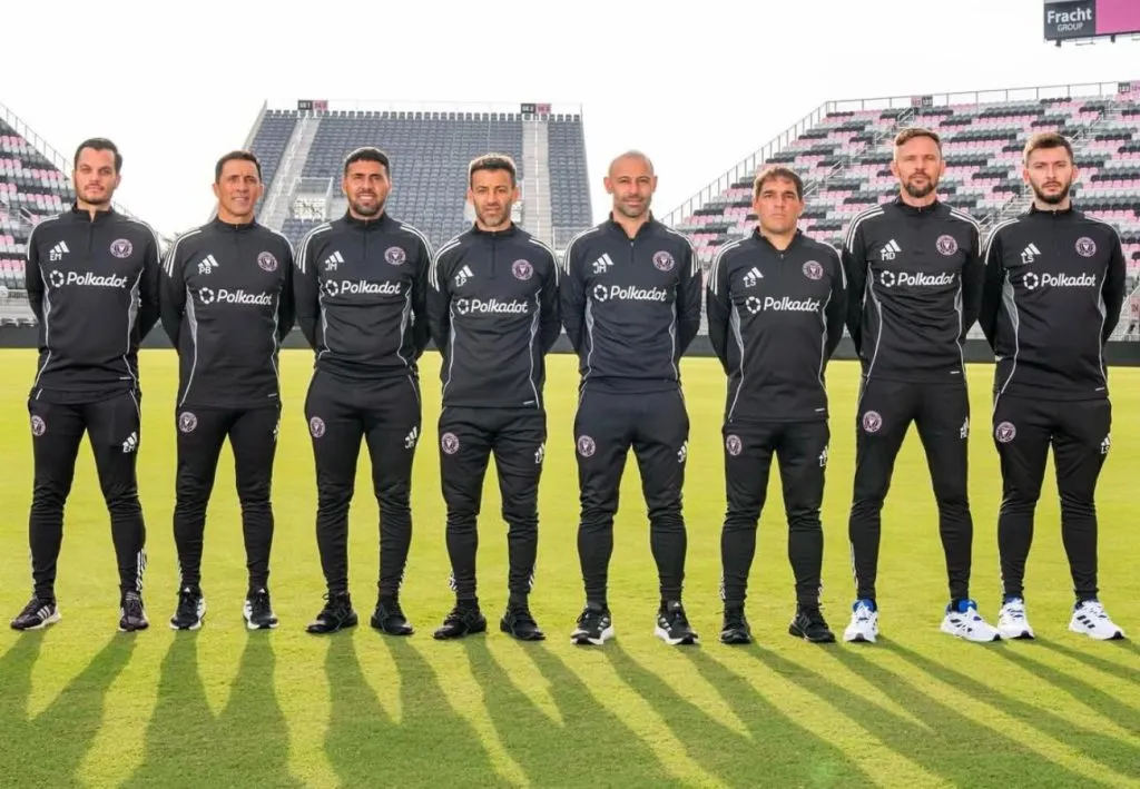 Leandro Stillitano en el cuerpo técnico de Javier Mascherano en la presentación oficial en el estadio del Inter Miami.