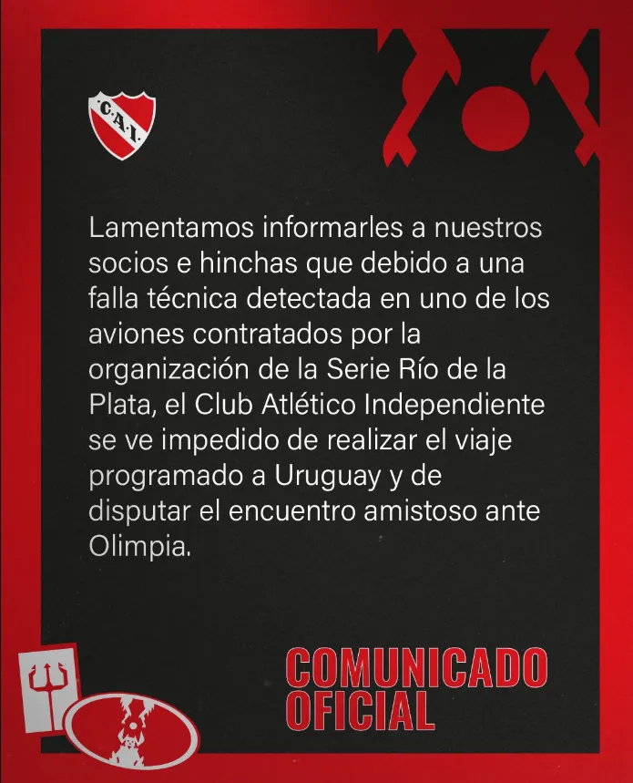 El comunicado de Independiente | FOTO: Captura