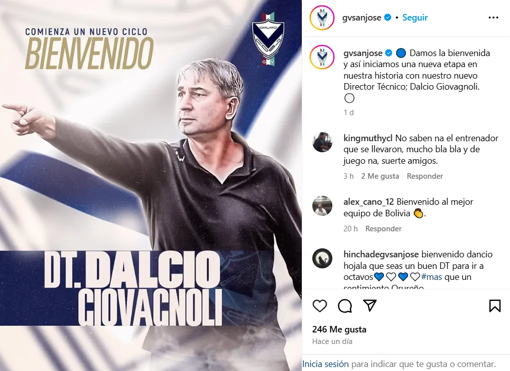 La publicación de la oficialización de Dalcio Giovagnoli en Bolivia | FOTO: Captura
