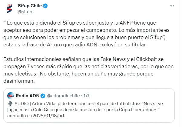Arturo Vidal recibe el respaldo del Sifup y acusaron que el “King” fue víctima de una fake news.