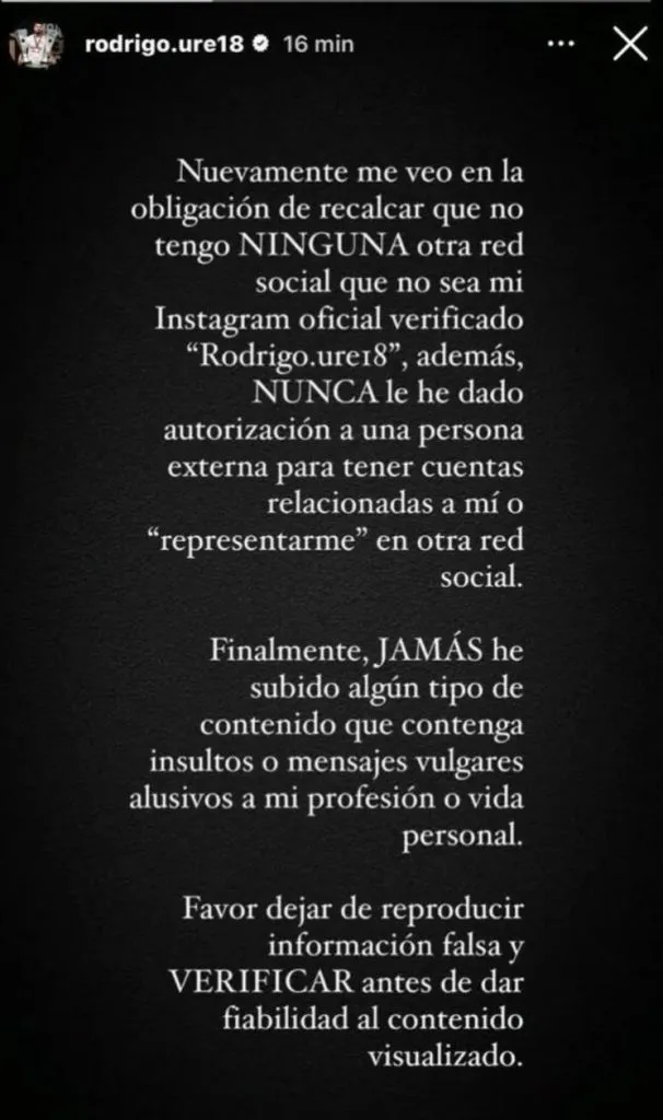 La publicación de Rodrigo Ureña (Captura)