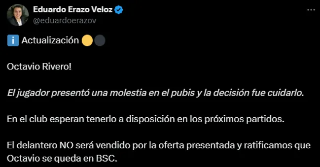 El tuit del periodista ecuatoriano sobre Rivero | FOTO: Captura