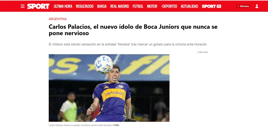 La publicación de SPORT sobre Carlos Palacios | FOTO: Captura