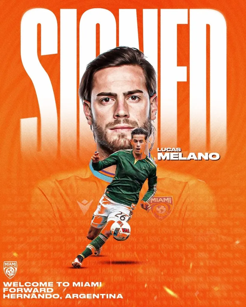 El afiche con el cual fue presentado Lucas Melano en Miami FC | FOTO: Instagram