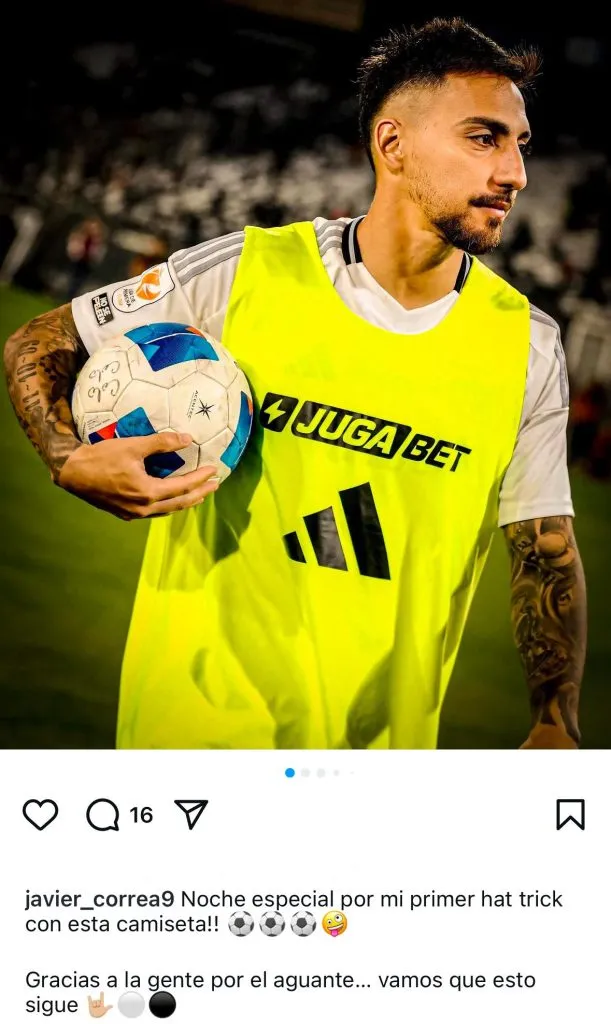 Captura de la publicación de Javier Correa en Instagram.