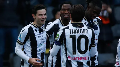 Los jugadores de Udinese festejan uno de los goles contra Empoli.
