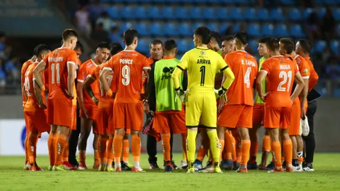 Los jugadores de Cobreloa reunidos en el duelo contra Deportes Iquique por la Copa Chile.