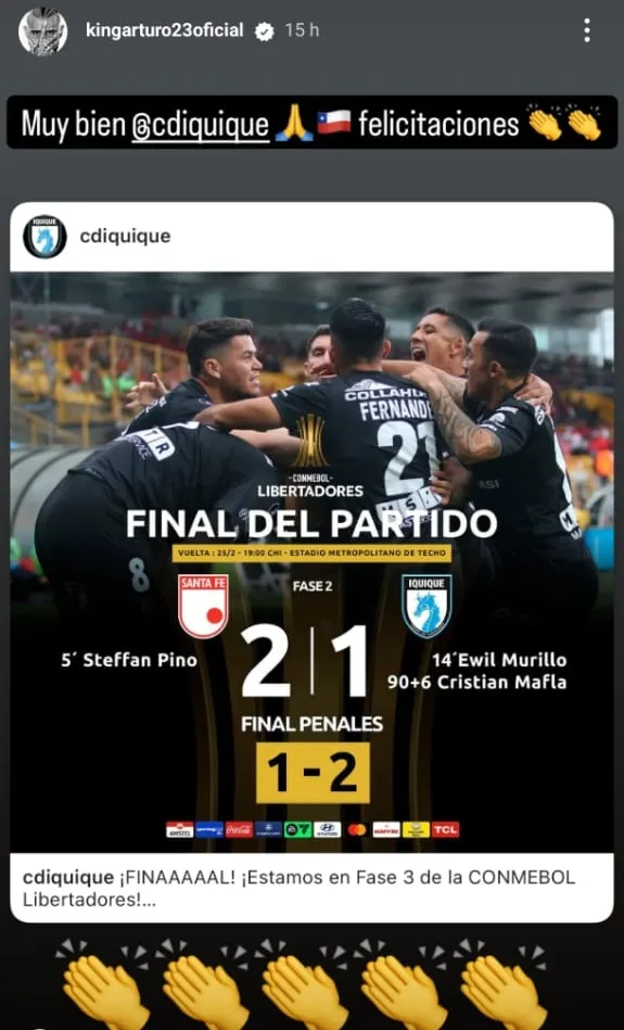 Captura de la historia de Instagram de Arturo Vidal.