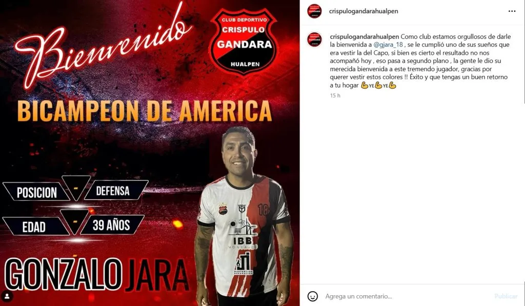 Gonzalo Jara fue anunciado como refuerzo del Club Deportivo Crispulo Gandara.