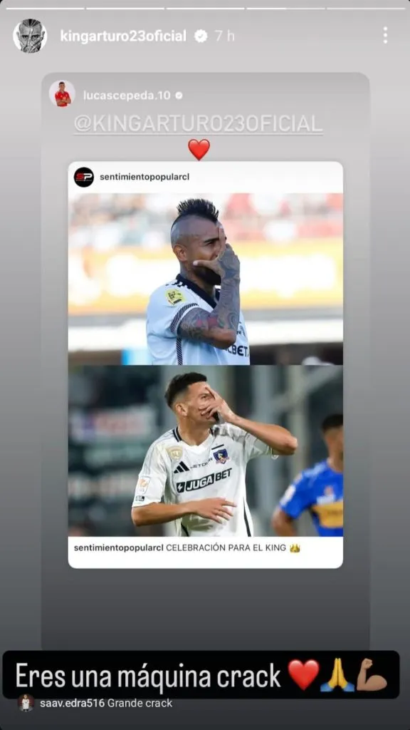 El mensaje de Vidal a Cepeda. | Foto: Instagram