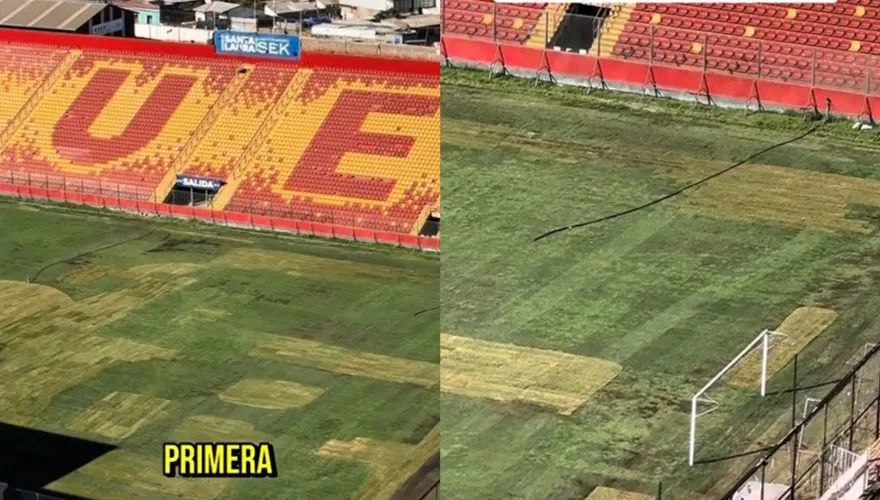 Así se encuentra actualmente el terreno de juego del estadio Santa Laura | Foto: @CentralRustico