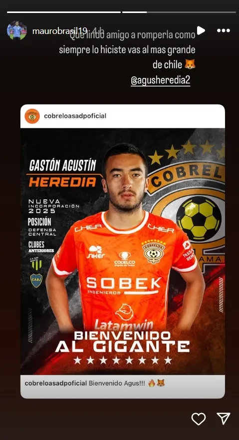 Mauro Brasil celebra el fichaje de Gastón Agustín Heredia en Cobreloa. (Foto: Mauro Brasil)