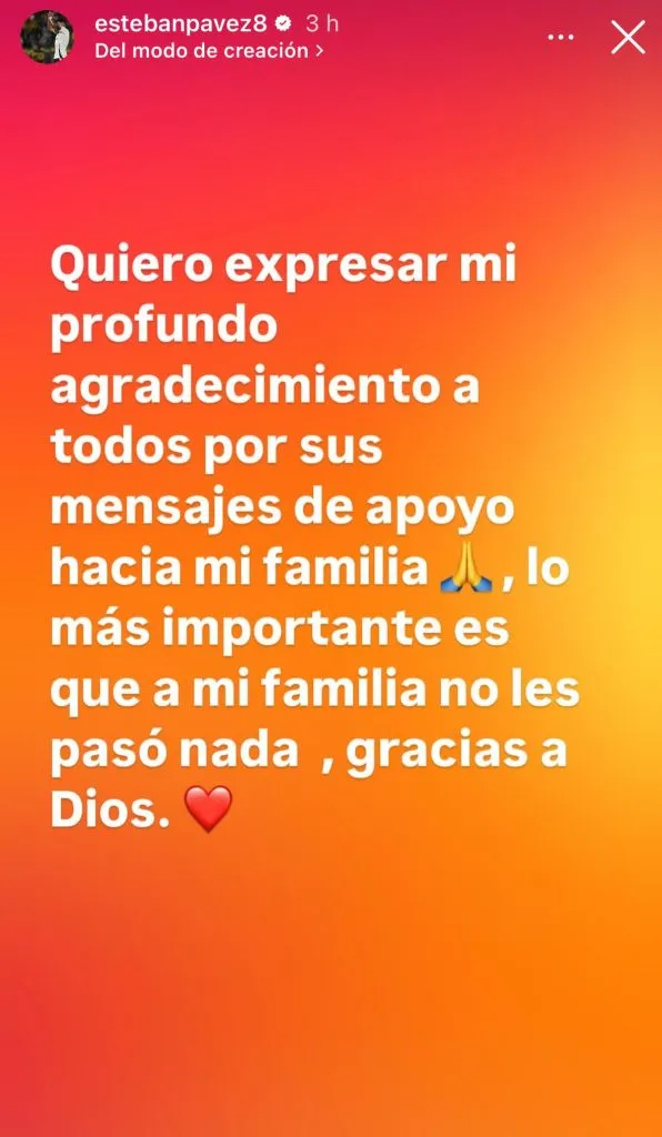 Captura de la historia de Esteban Pavez en Instagram.