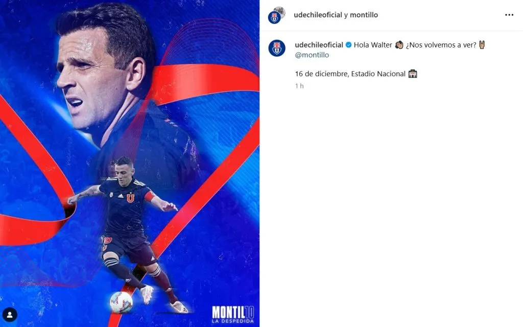 Universidad de Chile anuncia que la despedida de Walter Montillo será el día 16 de diciembre. (Foto: Universidad de Chile)