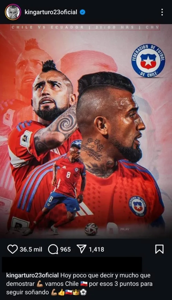 El mensaje de Arturo Vidal en la previa al partido de Chile vs. Ecuador. (Foto: kingarturo23oficial, Instagram)