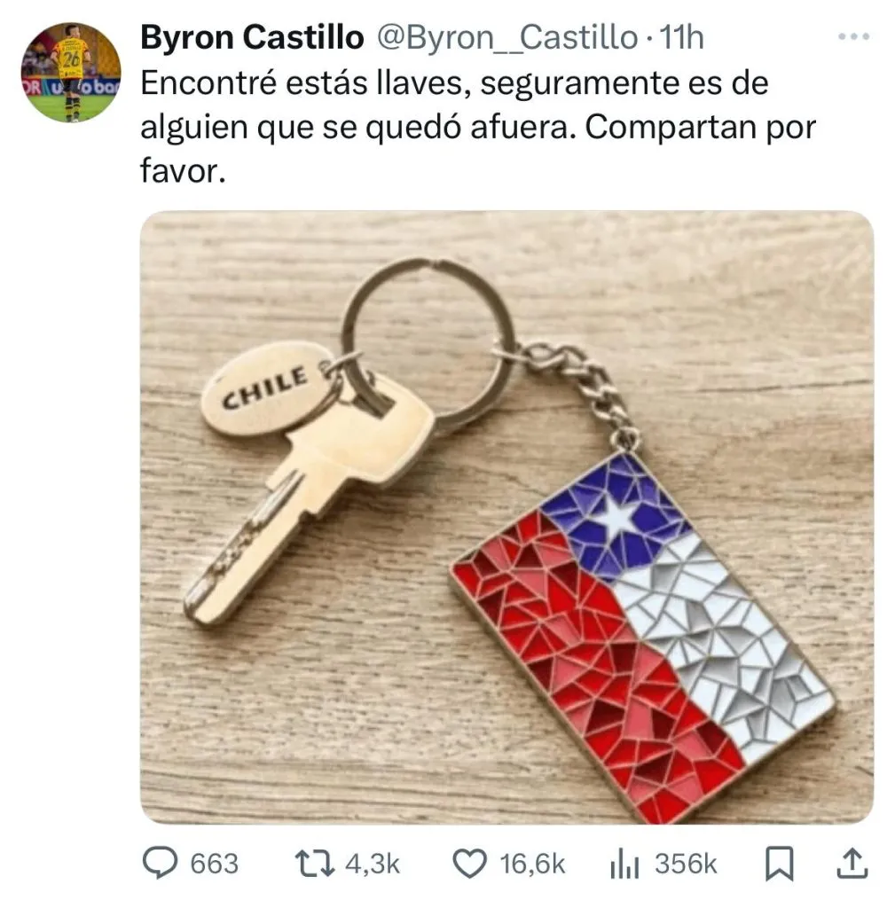 Captura de la publicación de Byron Castillo en X.