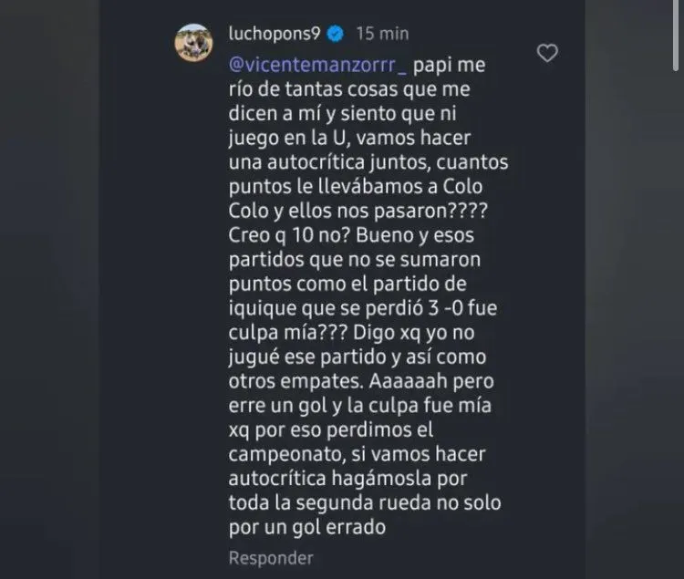 El mensaje de Pons contra un hincha de la U | FOTO: Captura