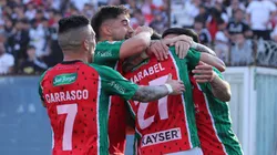 Los jugadores de Palestino festejan su gol en el empate 1-1 ante Colo Colo en la Liga de Primera 2025.