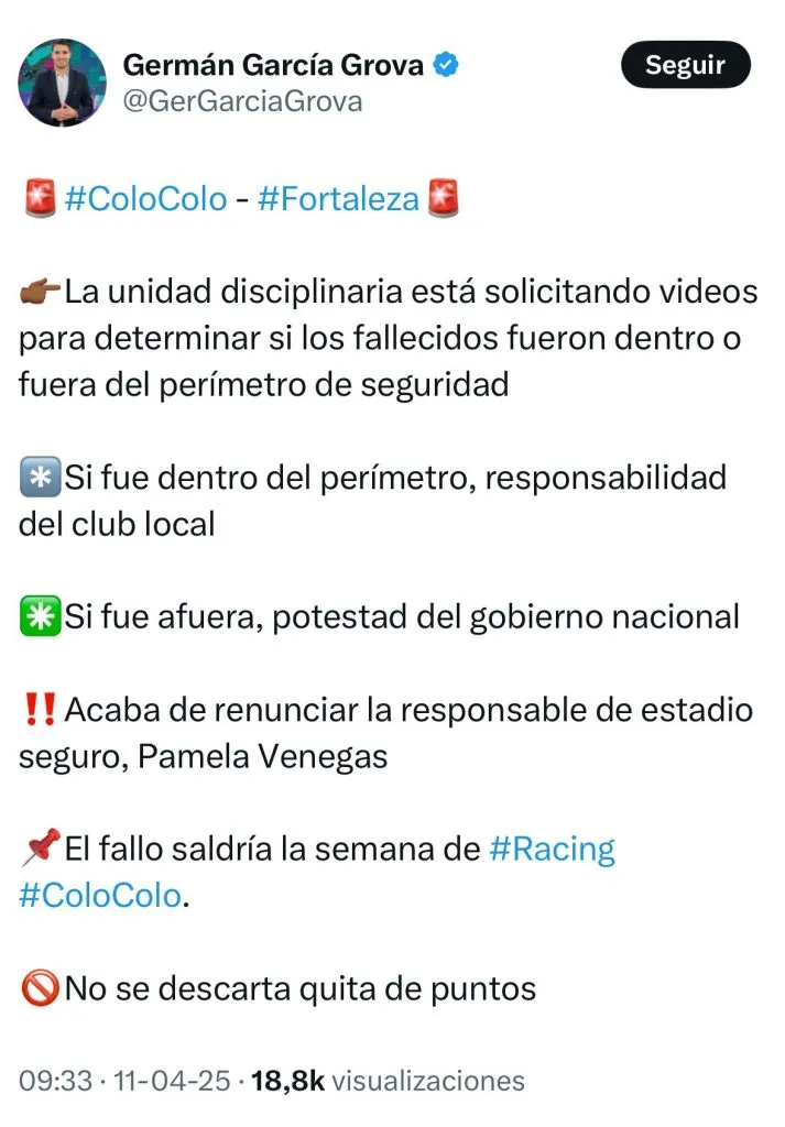 Captura de la publicación de Germán García Grova en X.