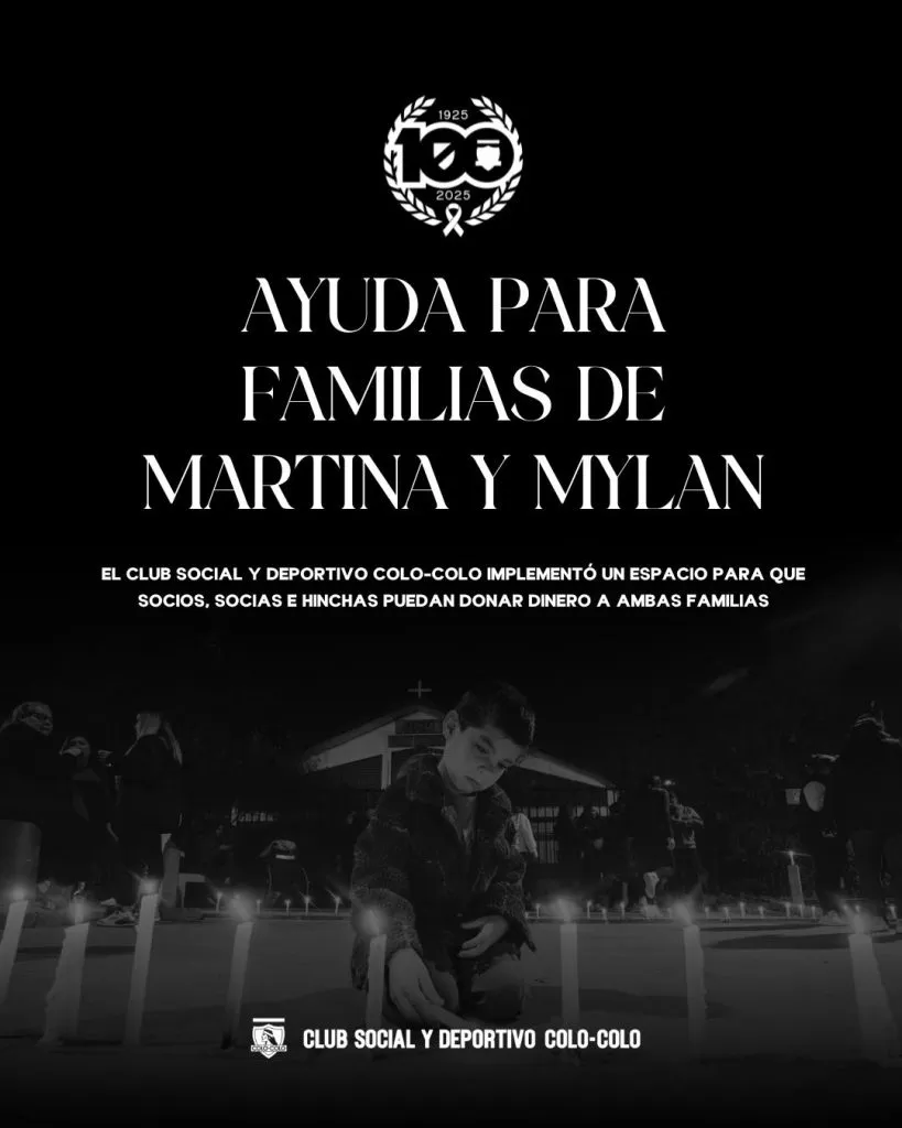 Afiche de la ayuda del CSD Colo Colo para Martina y Mylan.