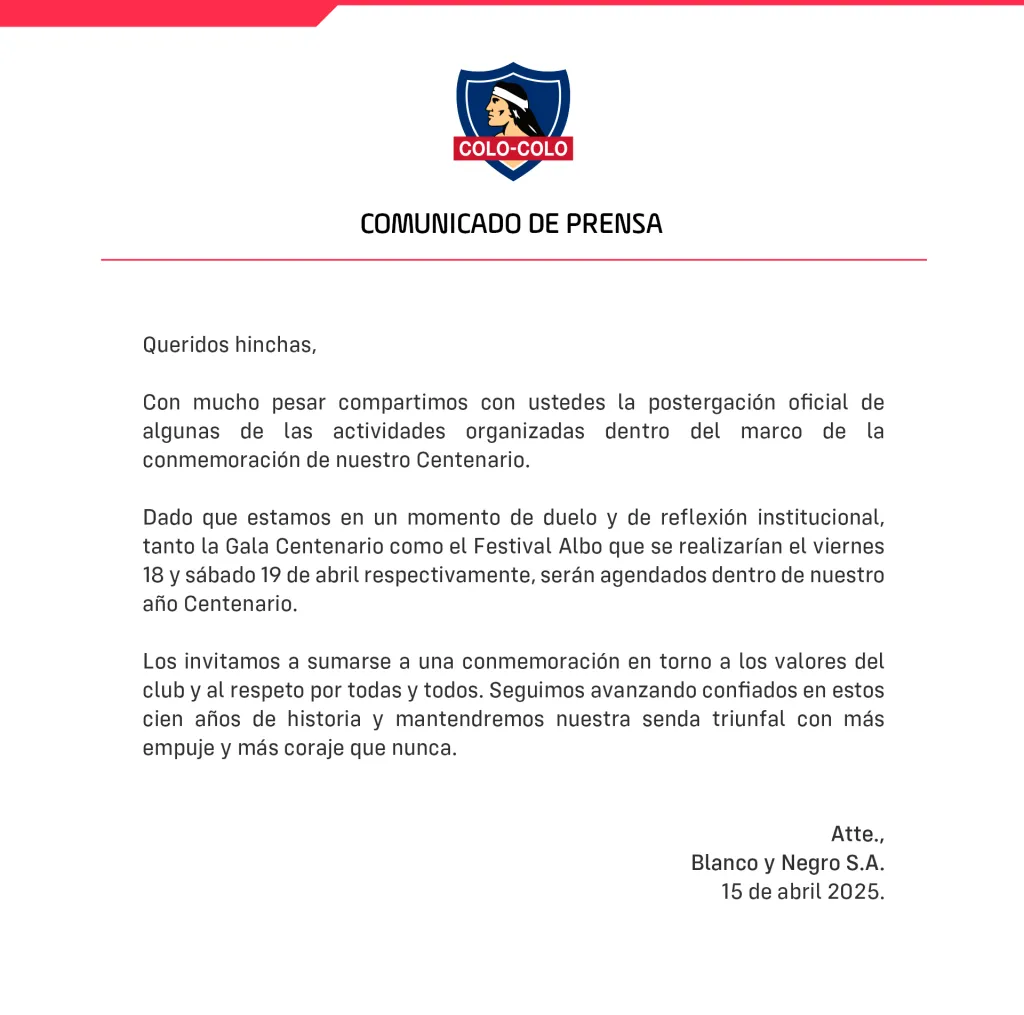 Comunicado de Colo Colo.