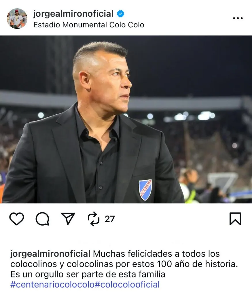 Captura de la publicación de Jorge Almirón en Instagram.
