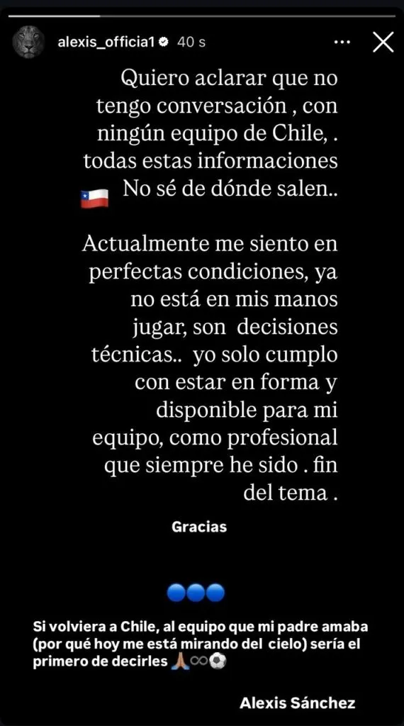 El mensaje de Alexis Sánchez sobre Universidad de Chile.