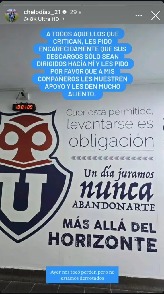 Marcelo Díaz deja mensaje a los críticos de la U. (Foto: chelodiaz_21, Instagram)