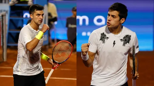 Barrios y Garin celebran tras avanzar en el segundo Grand Slam de la temporada.