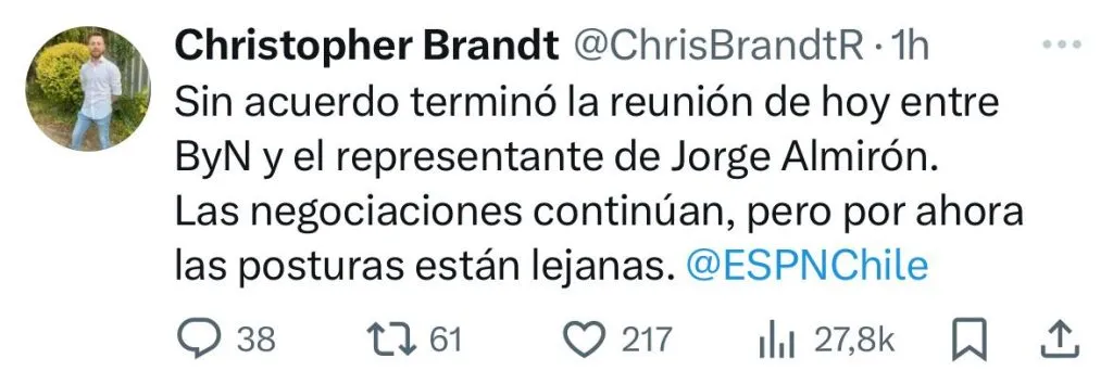 Publicación de Christopher Brandt en X.