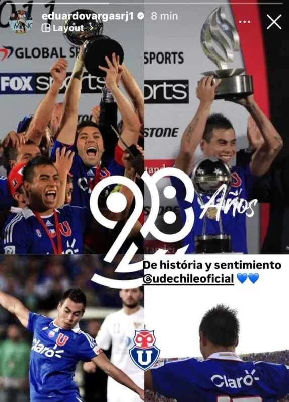 Eduardo Vargas saludó a Universidad de Chile en su aniversario 98.