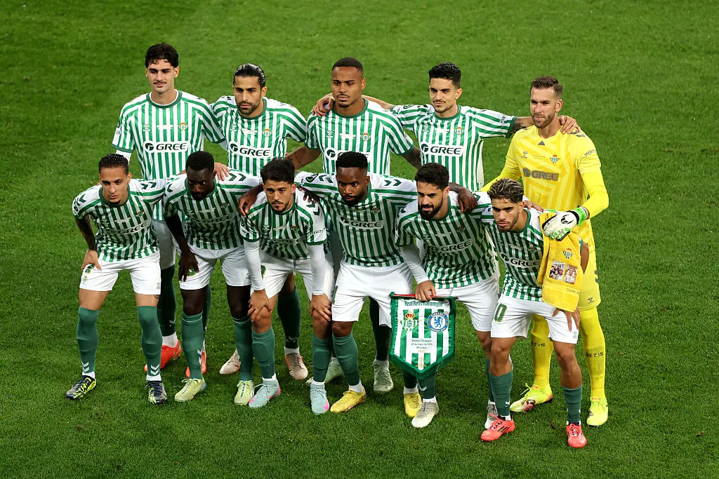 WROCLAW, POLAND – MAY 28: Players of Real Betis pose for a team photograph ahead of the UEFA Conference League Final 2025 between Real Betis Balompie and Chelsea FC at Stadion Wroclaw on May 28, 2025 in Wroclaw, Poland. (Photo by Dean Mouhtaropoulos/Getty Images)