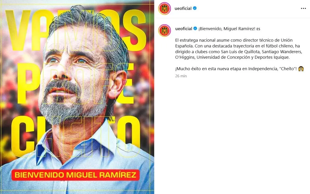 Miguel Ramírez es nuevo DT de Unión Española. (Foto: Unión Española)
