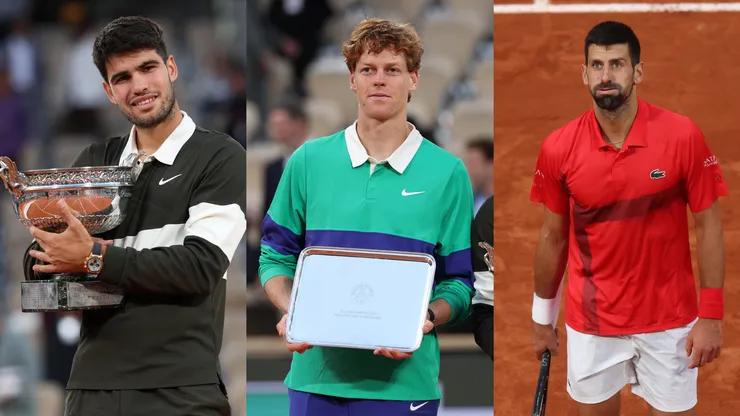 Carlos Alcaraz, Jannik Sinner y Novak Djokovic protagonizan el top ten del ranking ATP. (Foto: Getty)