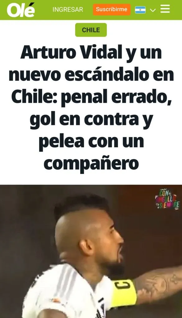 Captura del titular de Olé.