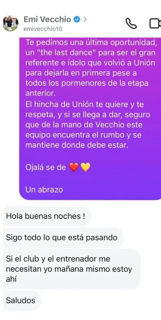 La conversación que tuvo un hincha de Unión con Vecchio