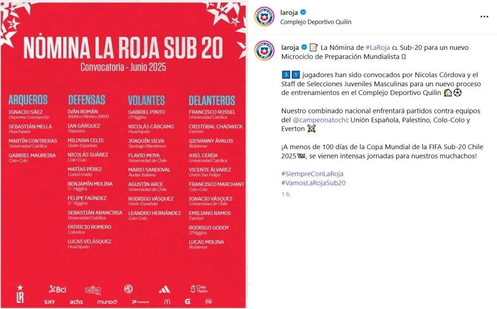 Francisco Marchant está considerado por Nicolás Córdova para entrenamientos con la Selección Chilena Sub-20. (Foto: La Roja)