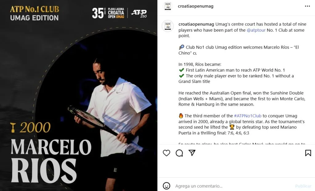 Dos chilenos jugarán el ATP 250 de Umag este 2025. Marcelo Ríos fue campeón en 2000. (Foto: croatiaopenumag).