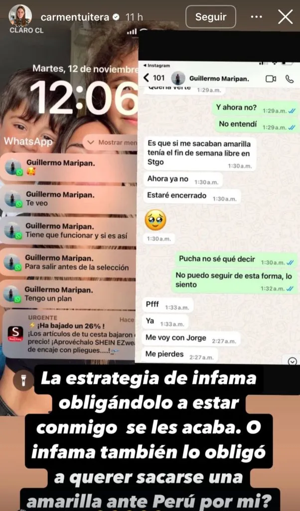 El pantallazo que subió Carmen Tuitera a su historia | FOTO: Instagram