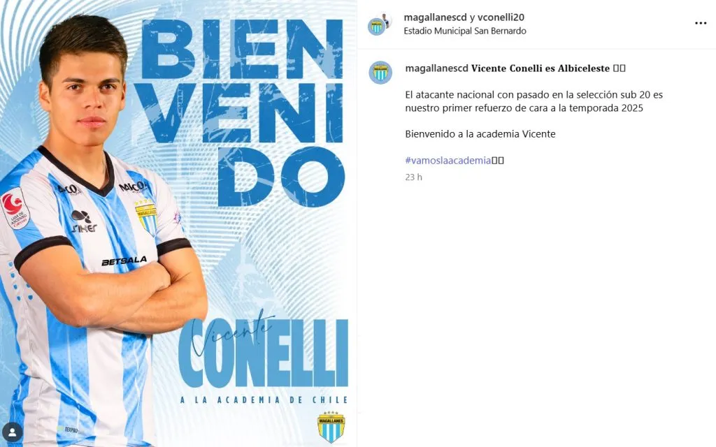 Vicente Conelli parte cedido de Huachipato a Magallanes. (Foto: Magallanes)