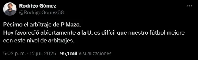 El comentario de Rodrigo Gómez que hizo enojar a los hinchas de la U | FOTO: Captura