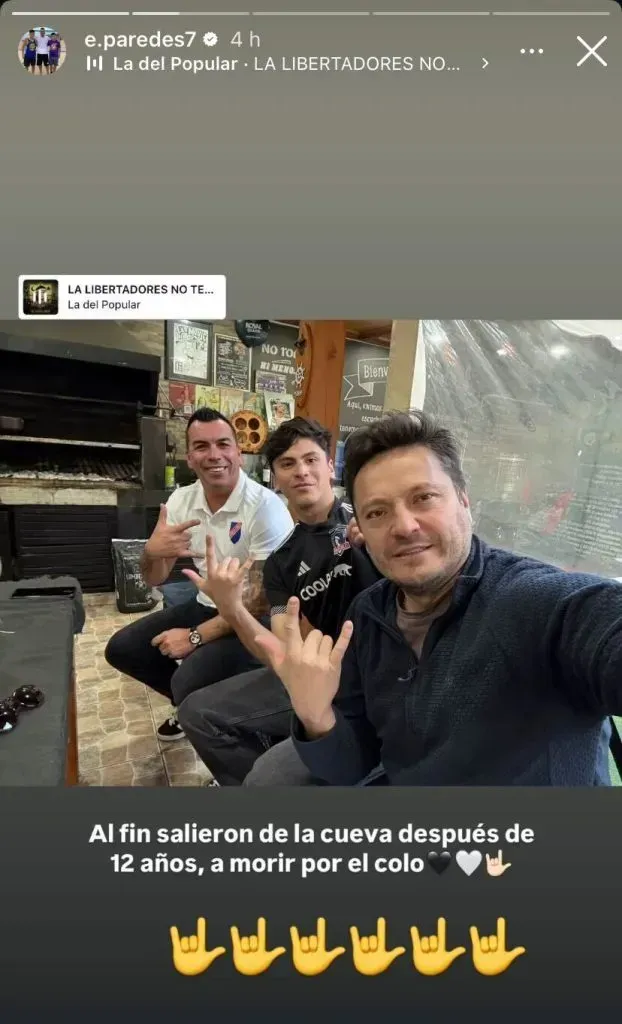 La frase de Esteban Paredes contra los hinchas de la U (Instagram).