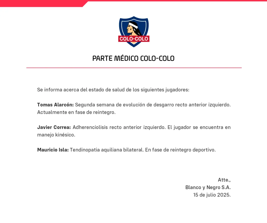 Parte médico de Colo Colo.
