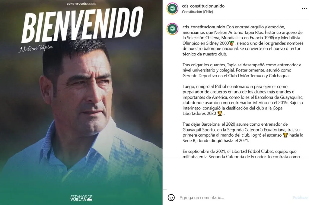 Nelson Tapia es nuevo entrenador de Constitución Unido.