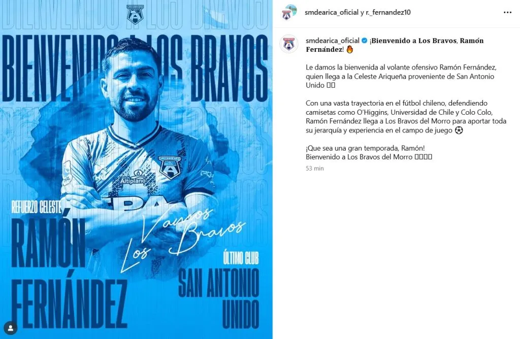 Ramón Fernández se incorpora a San Marcos de Arica. (Foto: smdearica_oficial, Instagram)