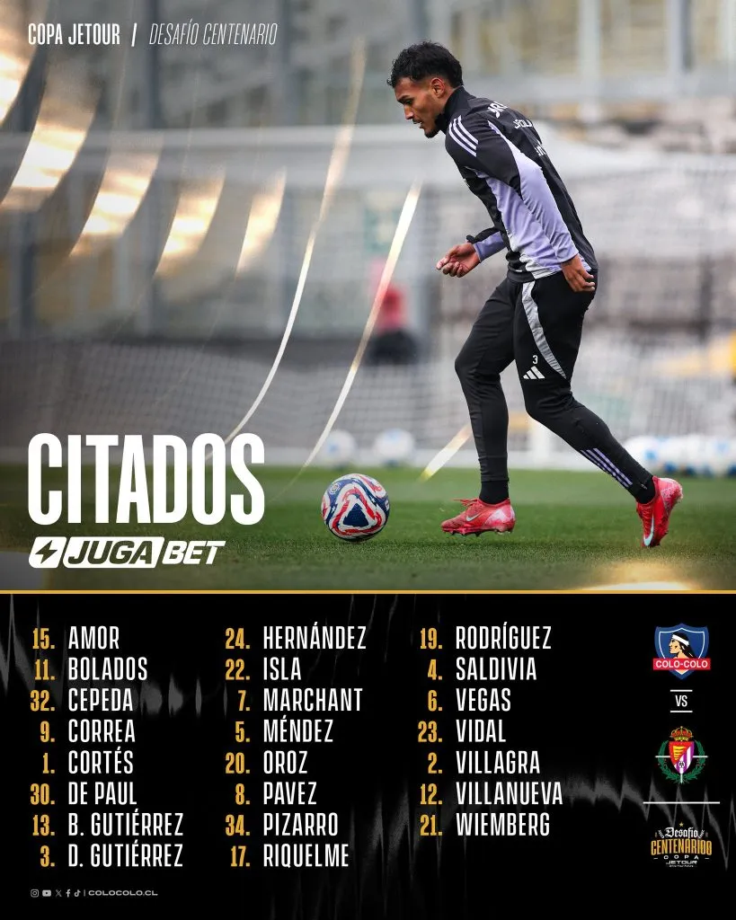 La citación de Colo Colo vs Real Valladolid.