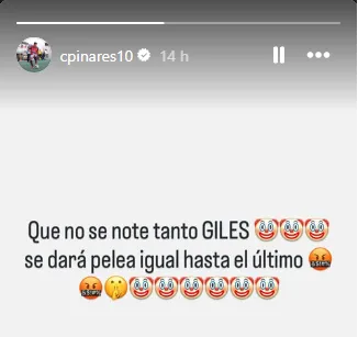 El mensaje de Pinares. | Foto: Instagram