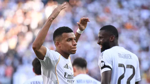 Mbappé celebra un gol de Real Madrid.