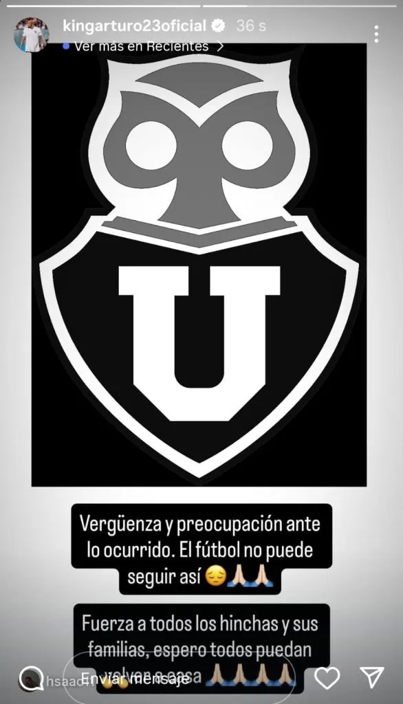 Captura de la historia de Instagram de Arturo Vidal.