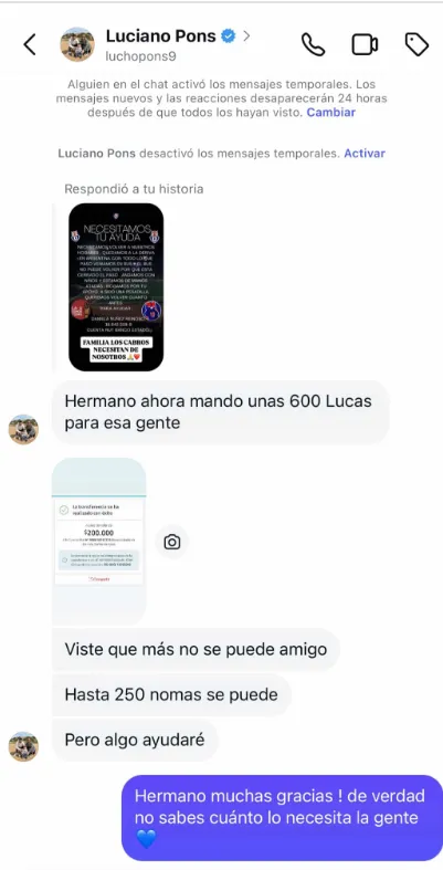 La ayuda de Luciano Pons a los hinchas de la U | FOTO: Captura